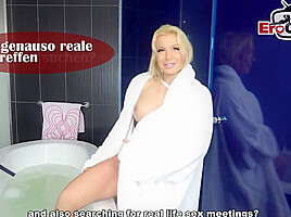 Blonde shemale make anal games with guy